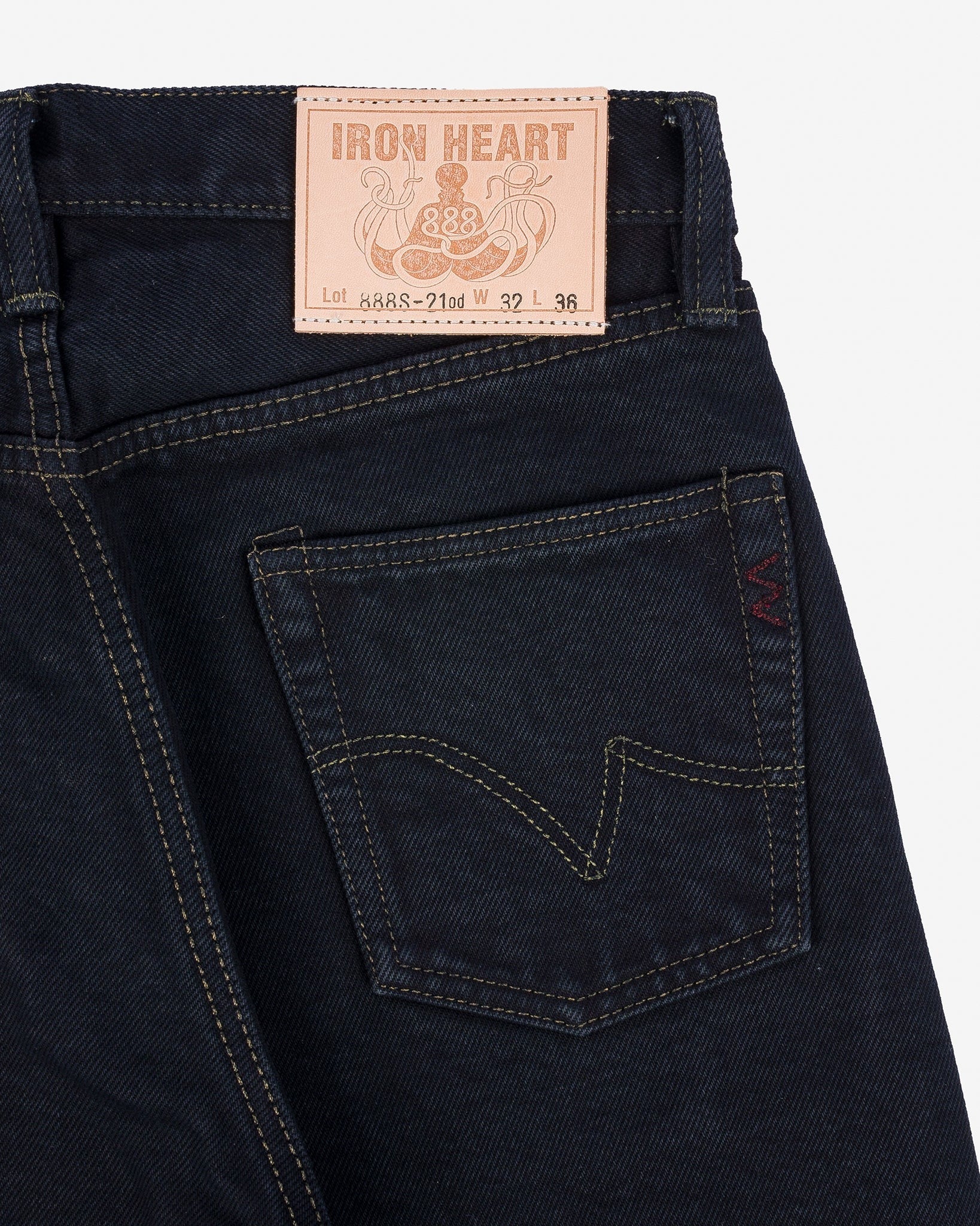 Iron Heart IH-888S-21od Indigo Overdyed Black 21oz. Selvedge Denim - Tapered Cut