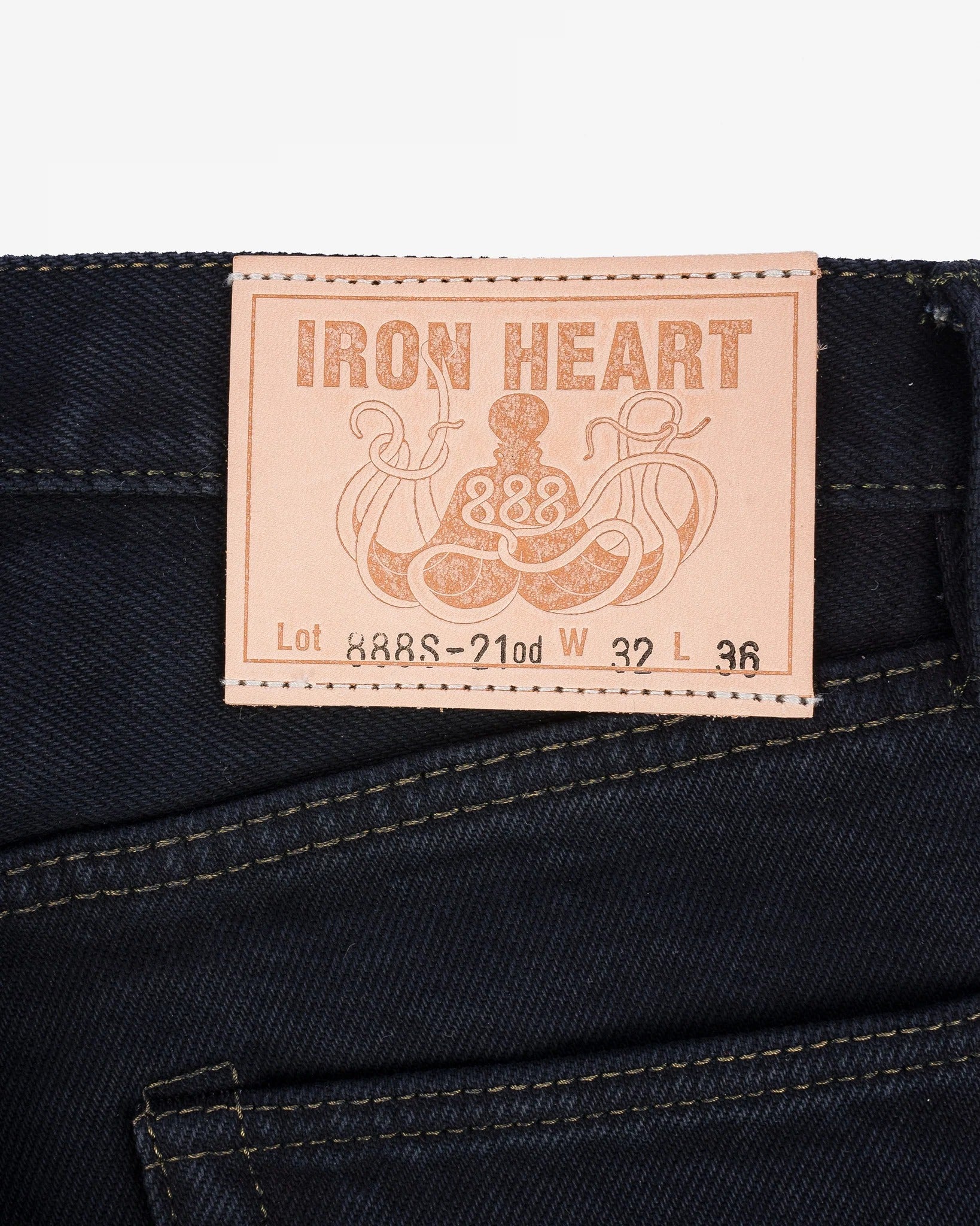 Iron Heart IH-888S-21od Indigo Overdyed Black 21oz. Selvedge Denim - Tapered Cut