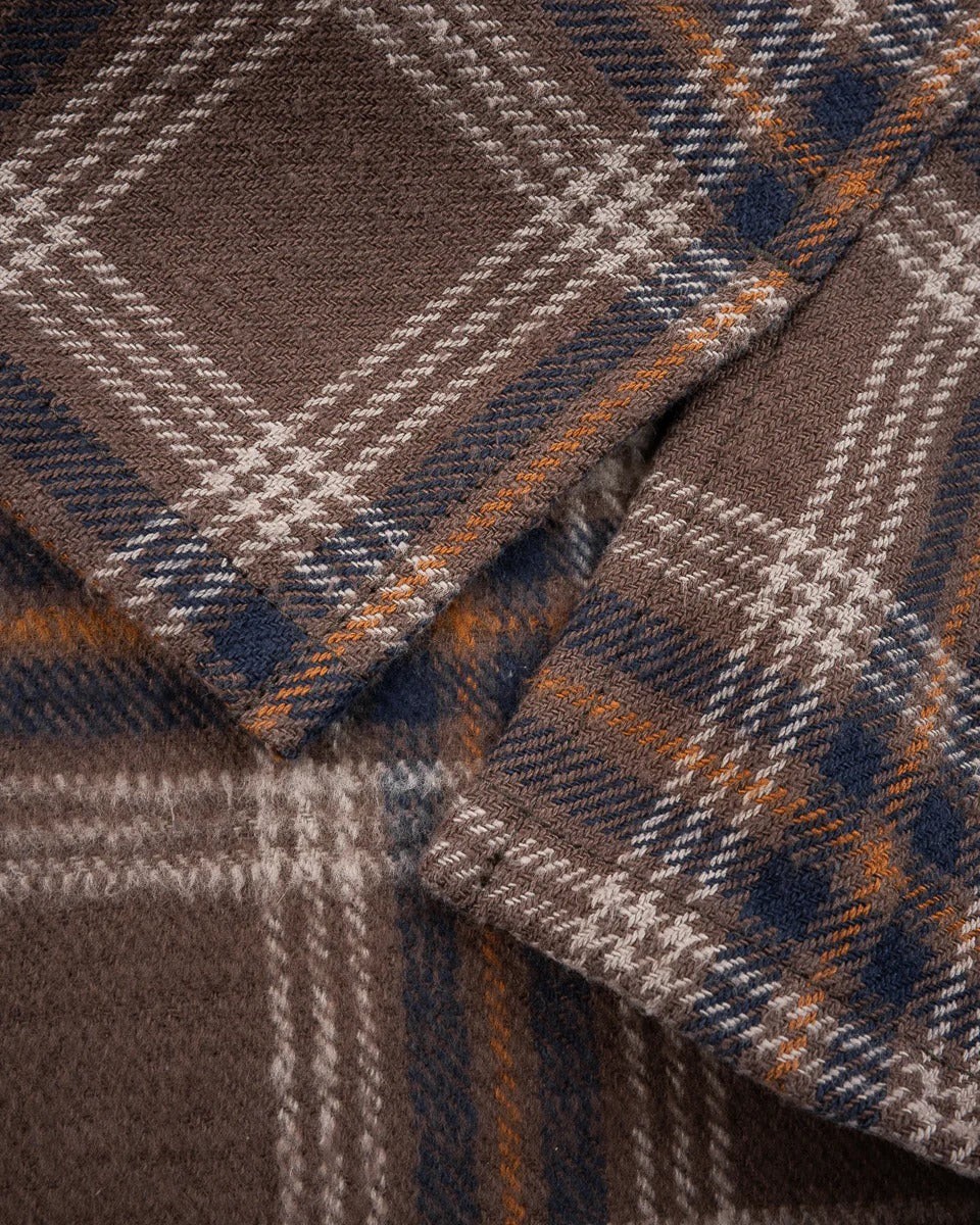 Iron Heart IHSH-430-BRN Slubby Heavy Flannel Check Work Overshirt - Brown