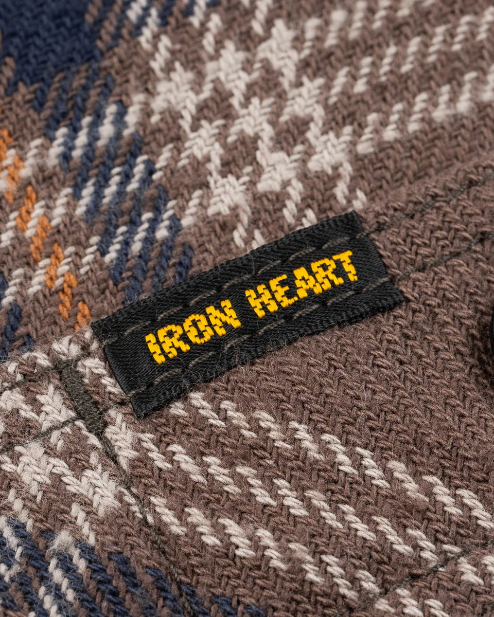 Iron Heart IHSH-430-BRN Slubby Heavy Flannel Check Work Overshirt - Brown
