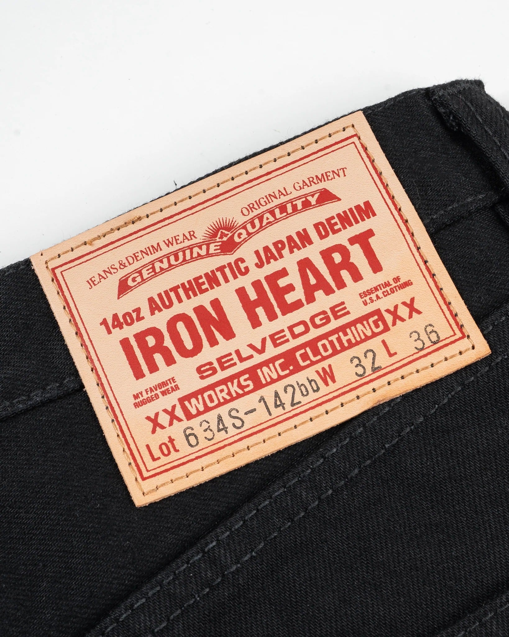 Iron Heart IH-634S-142bb 14oz Selvedge Denim Straight Cut Jeans - Black/Black