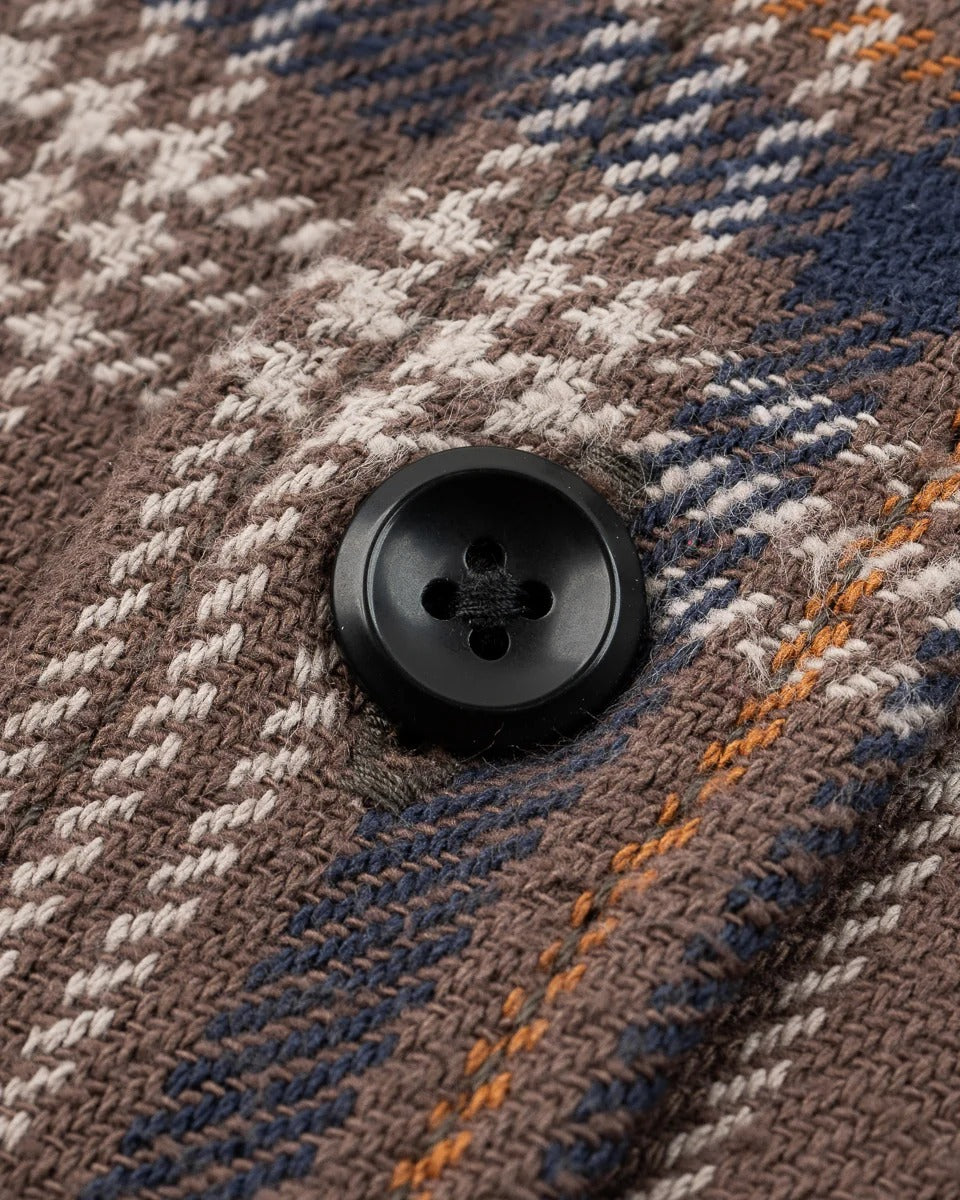 Iron Heart IHSH-430-BRN Slubby Heavy Flannel Check Work Overshirt - Brown