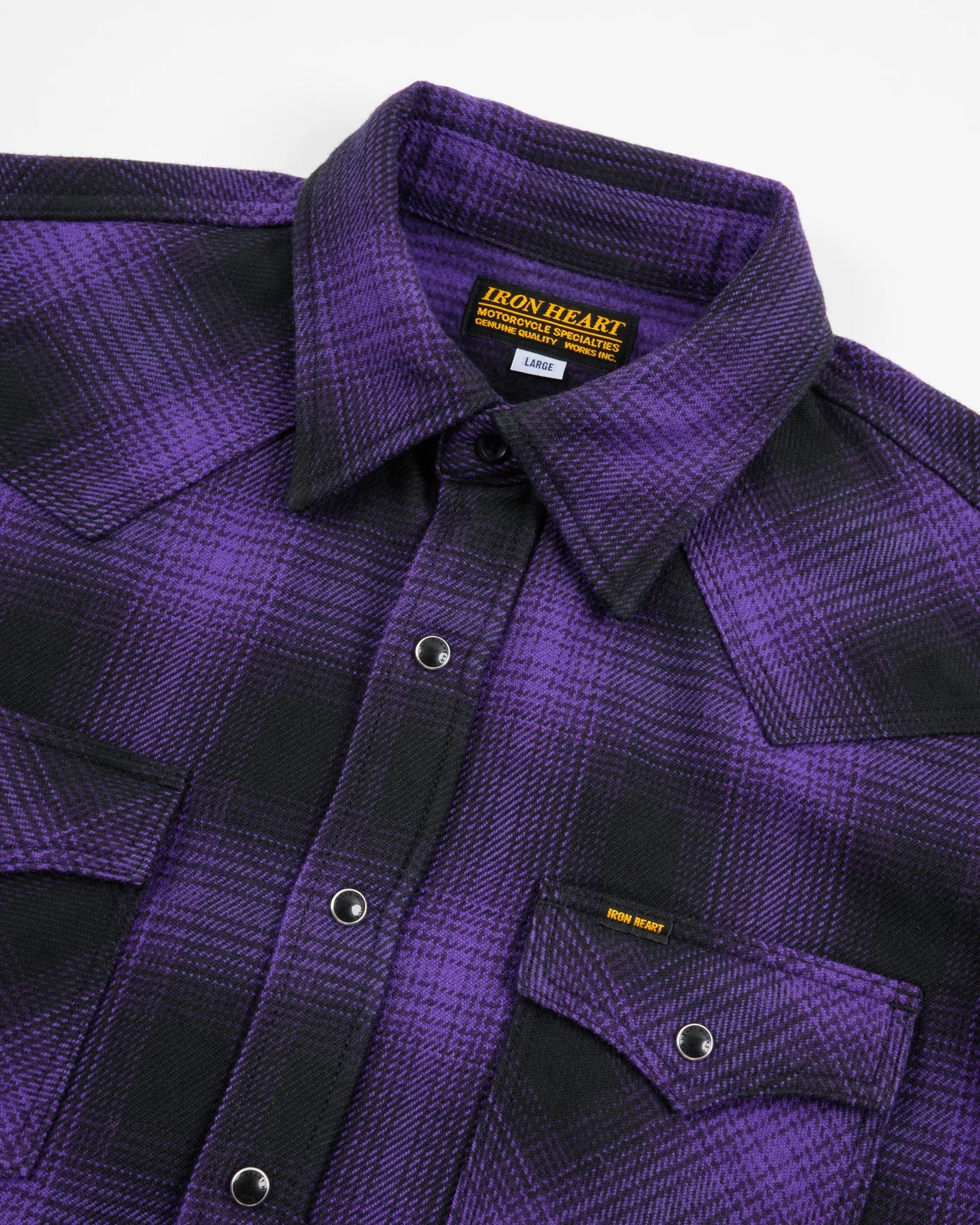 Iron Heart IHSH-264-PUR - Ultra Heavy Flannel Ombré Check Western Shirt - Purple/Black