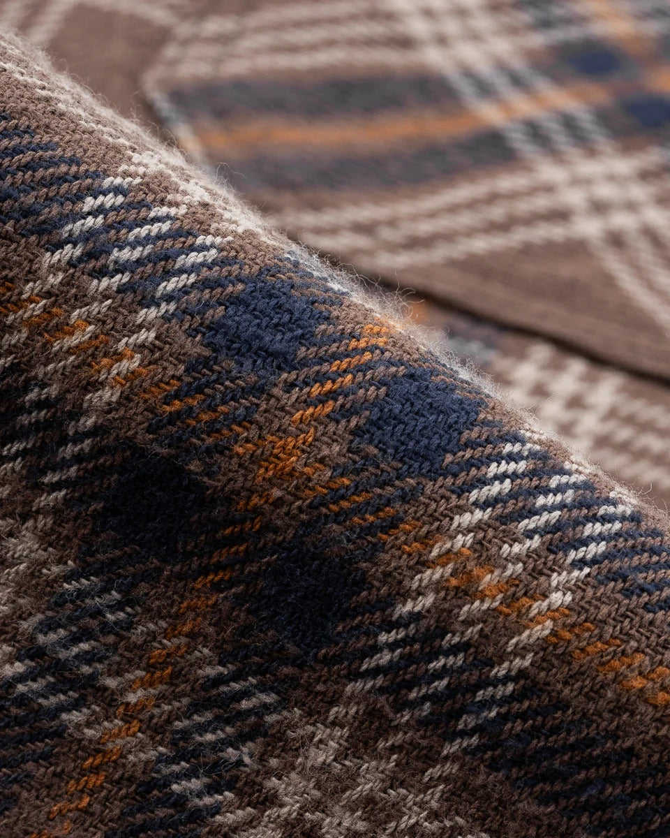 Iron Heart IHSH-430-BRN Slubby Heavy Flannel Check Work Overshirt - Brown