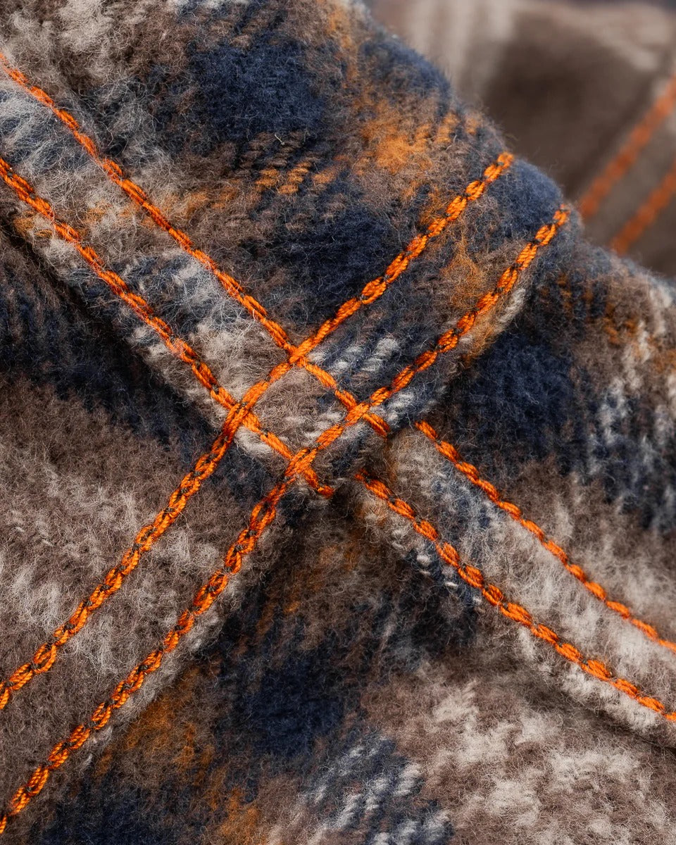 Iron Heart IHSH-430-BRN Slubby Heavy Flannel Check Work Overshirt - Brown