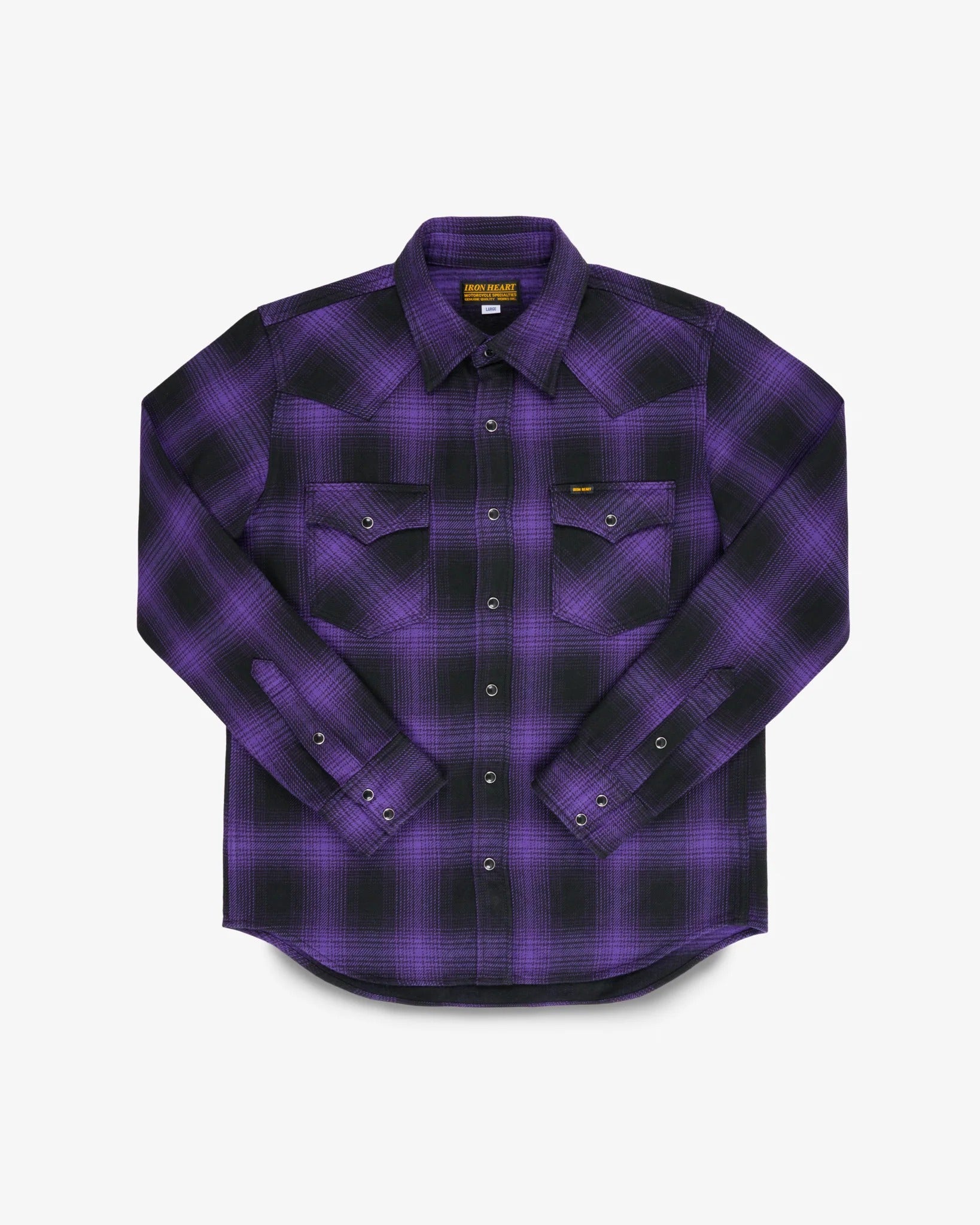 Iron Heart IHSH-264-PUR - Ultra Heavy Flannel Ombré Check Western Shirt - Purple/Black