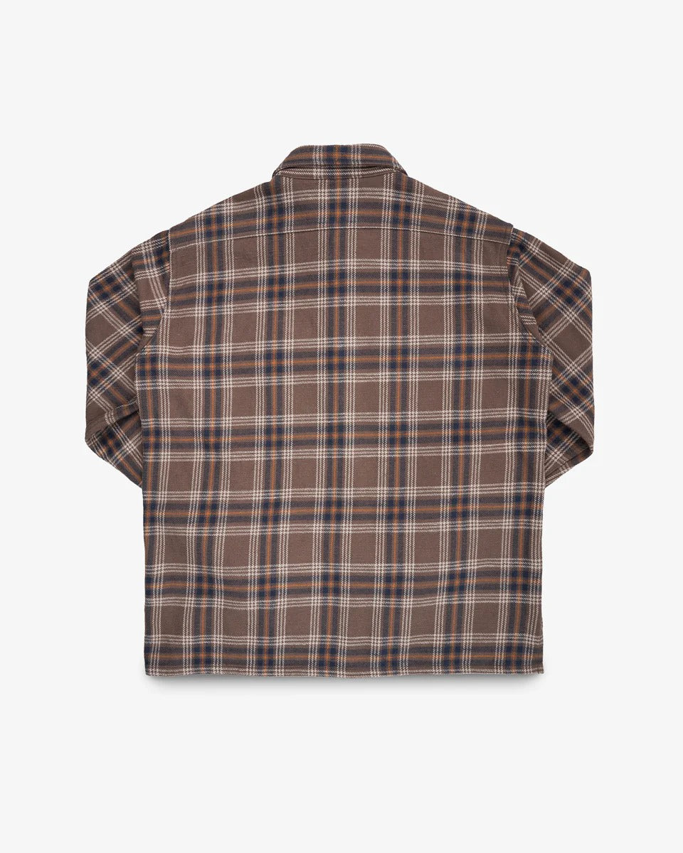Iron Heart IHSH-430-BRN Slubby Heavy Flannel Check Work Overshirt - Brown