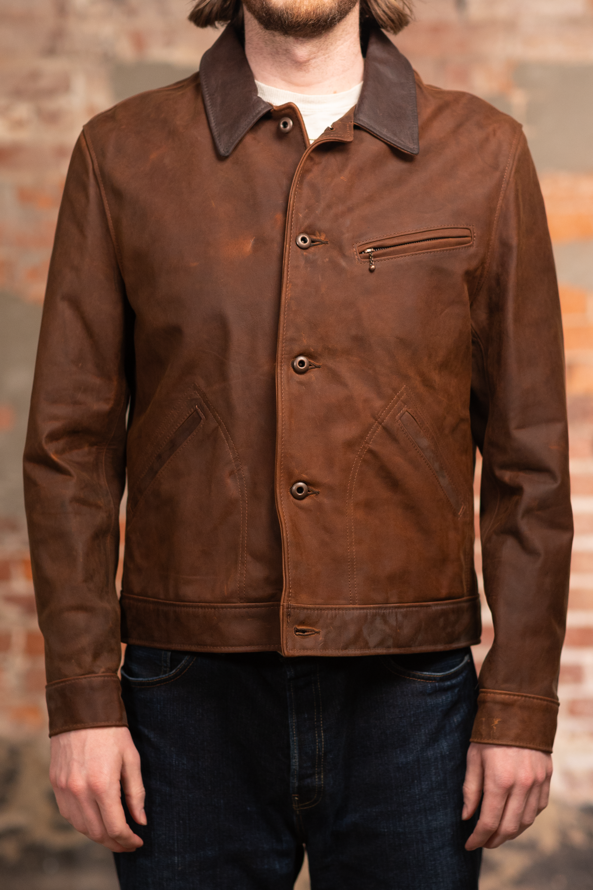 Schott NYC 538 Nubuck Cowhide Mechanic's Jacket - Brown