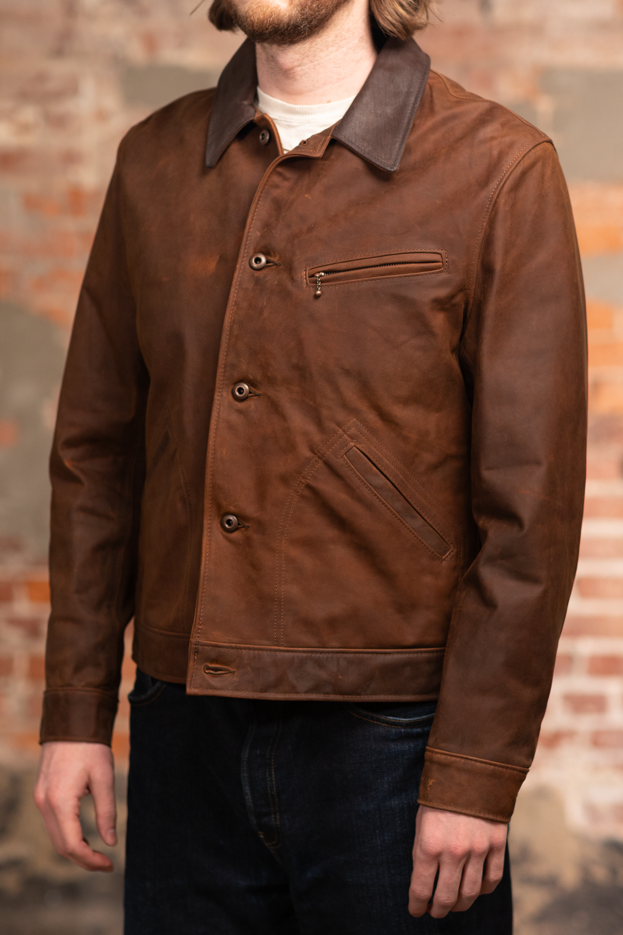 Schott NYC 538 Nubuck Cowhide Mechanic's Jacket - Brown
