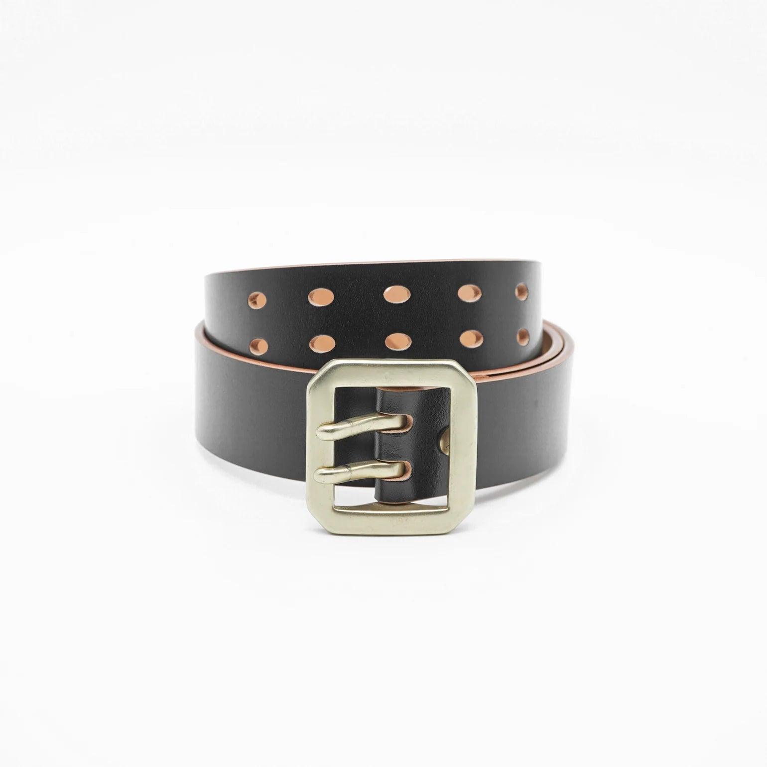 Obbi Good Label Double Prong Garrison Buckle Leather Belt - Hand-Dyed Black