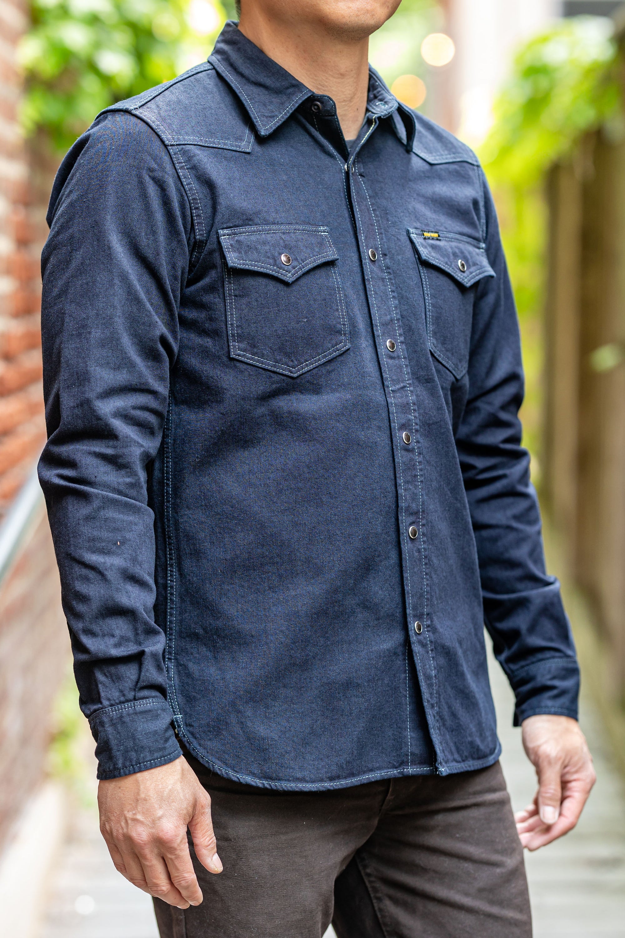 Iron Heart IHSH-321-OD 10oz Selvedge Denim Western Shirt - Indigo Overdyed Black