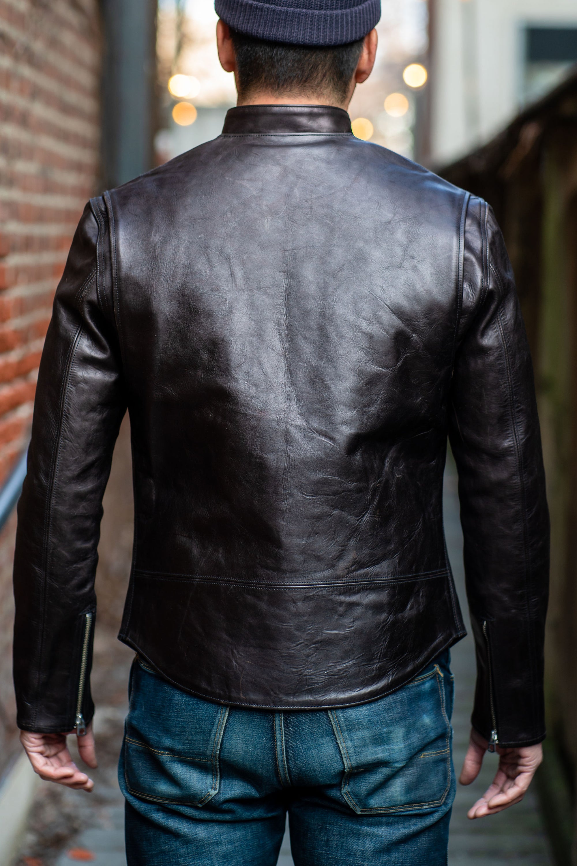 FINE CREEK COLLARLESS SINGLE LEATHER JKT - レザージャケット