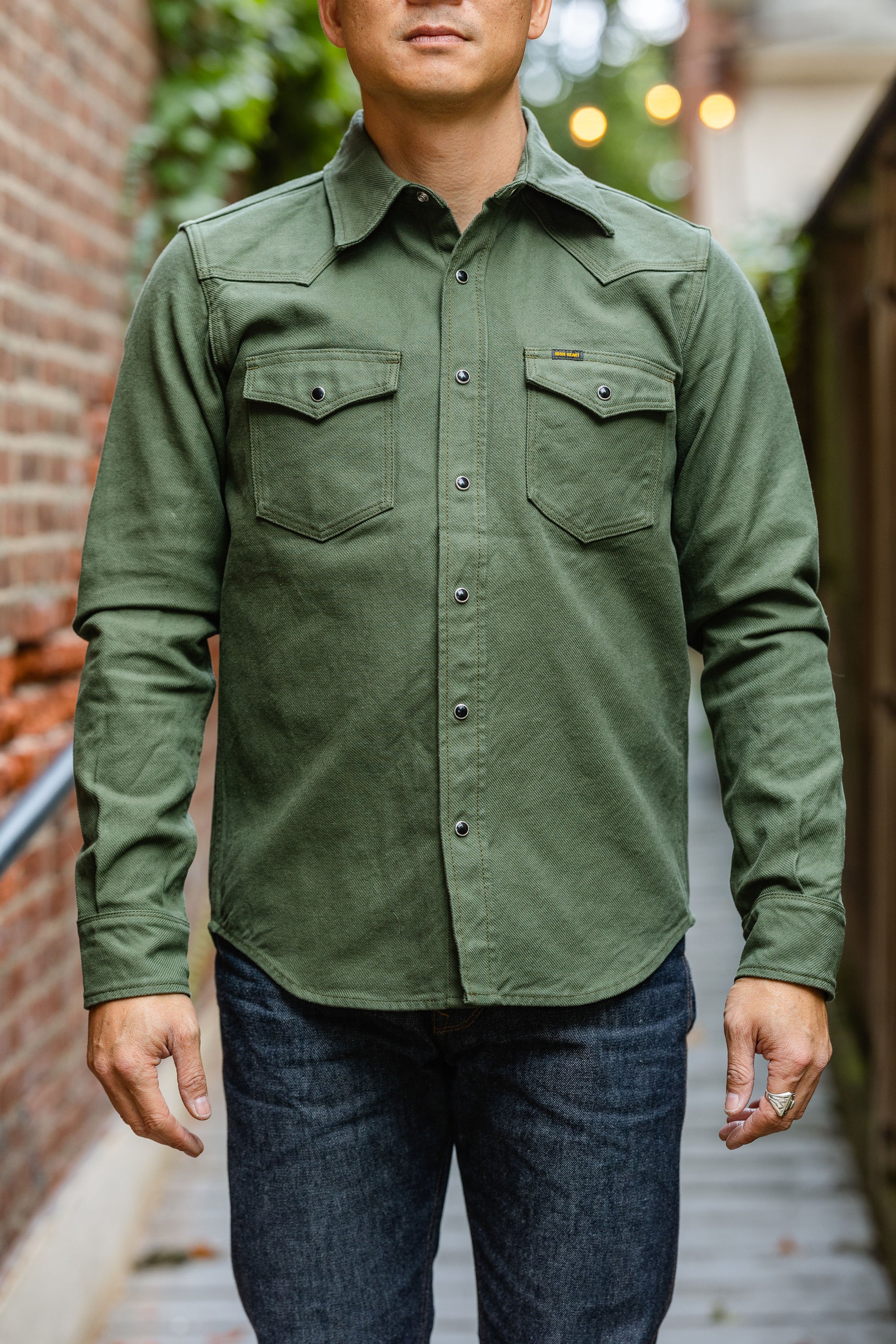 Iron Heart IHSH-235-OLV Military Serge Western Shirt - Olive Drab Green