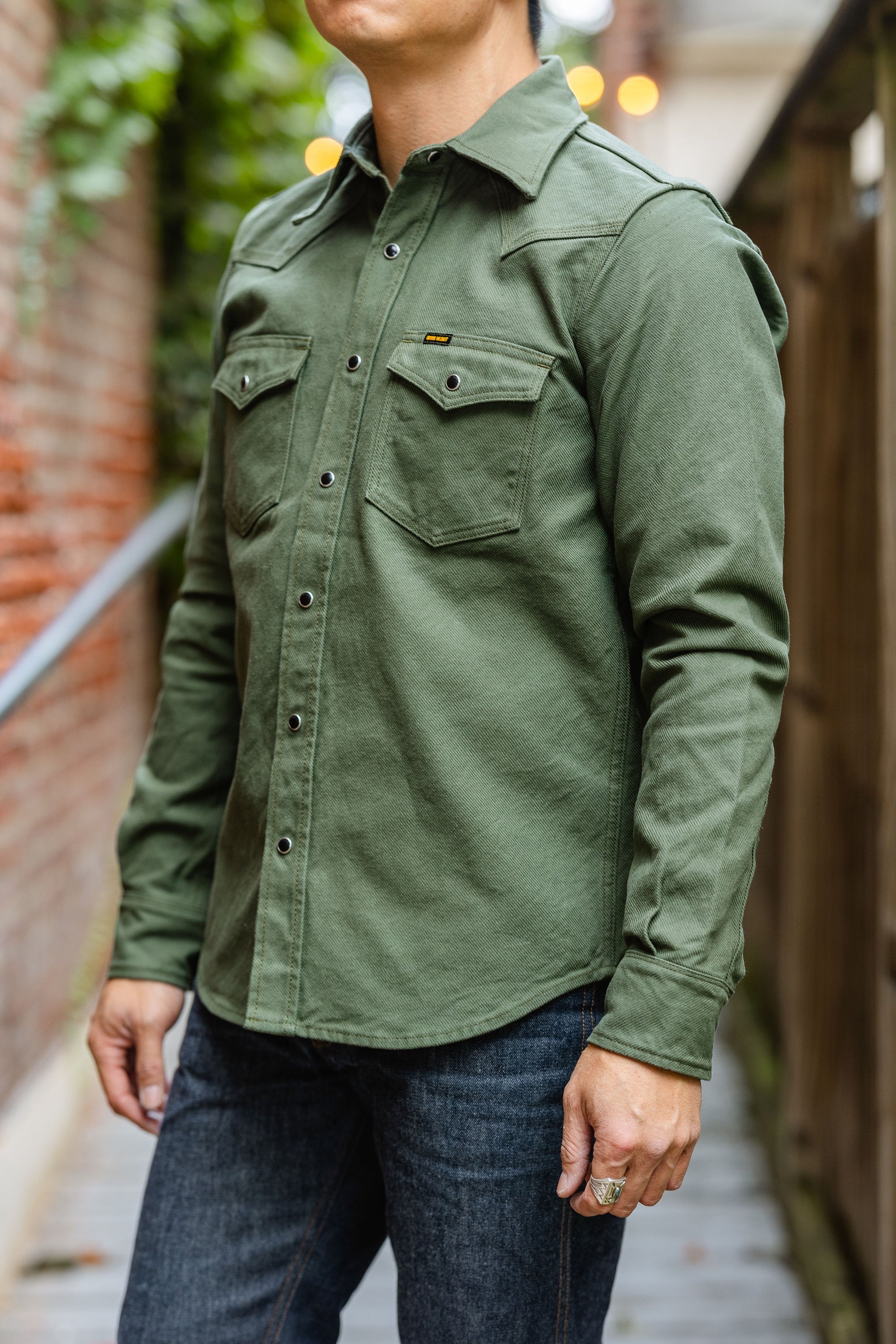 Iron Heart IHSH-235-OLV Military Serge Western Shirt - Olive Drab Green