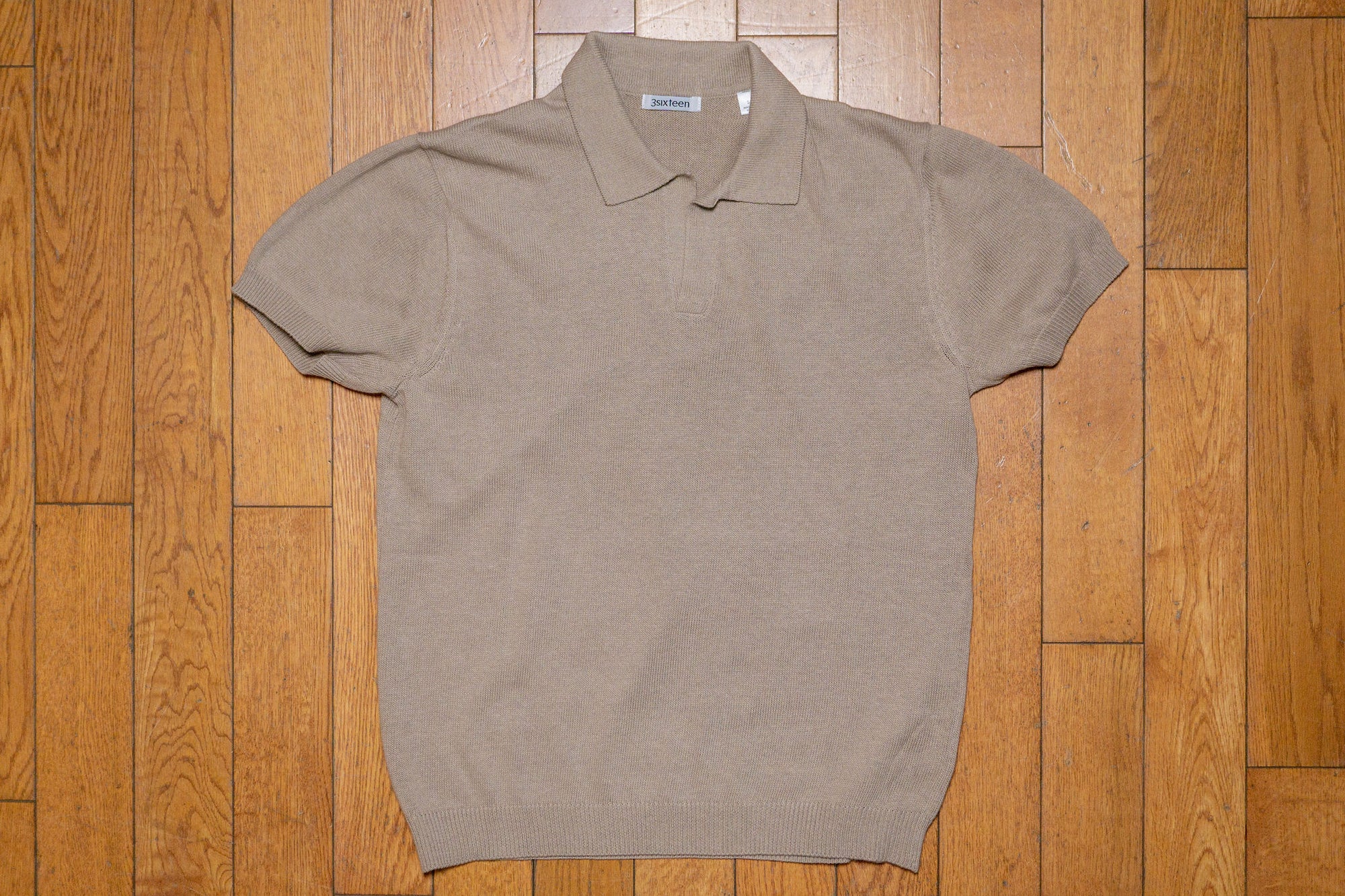 Cotton/Linen Knit Polo Tan - 3sixteen