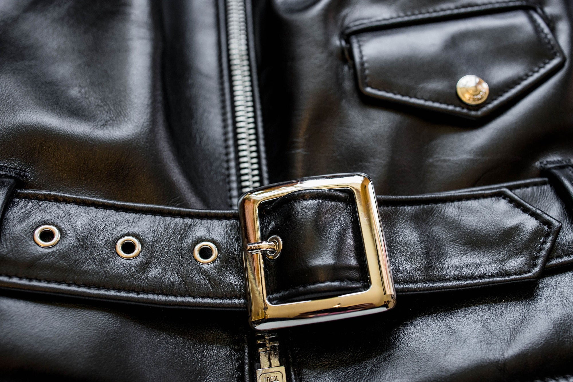 Black Flap-pocket leather jacket, Schott NYC