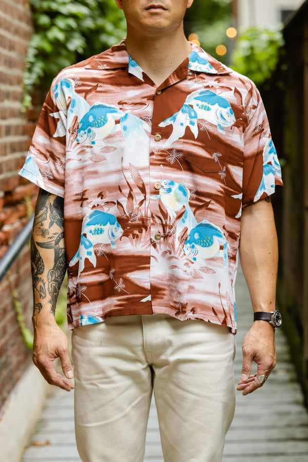 Sun Surf Goldfish S/S Rayon Hawaiian Shirt - Brown