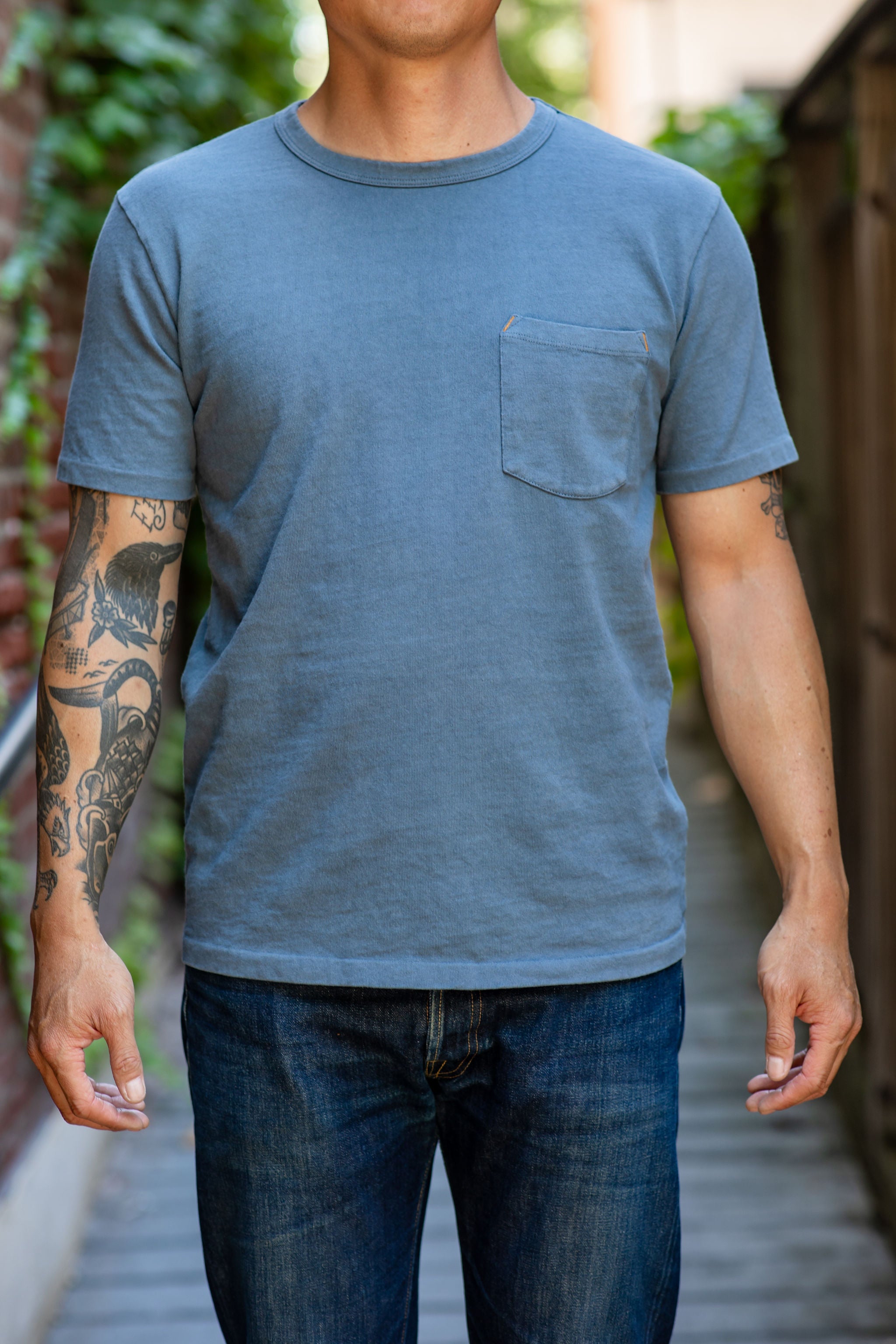 ☆F.ILLUMINATE☆ Cotton Pocket Shirt Navy Freenote Cloth 13oz Pocket T-Shirt - Faded Blue - Franklin & Poe