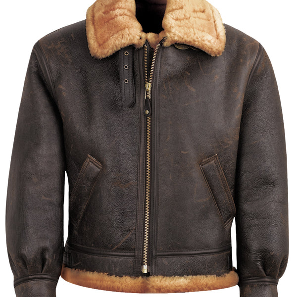 Schott NYC 257S Classic B-3 Sheepskin Leather Bomber Jacket - Brown Wi ...