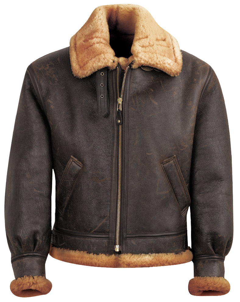 Schott NYC 257S  Classic B-3 Sheepskin Leather Bomber Jacket - Brown with Gold