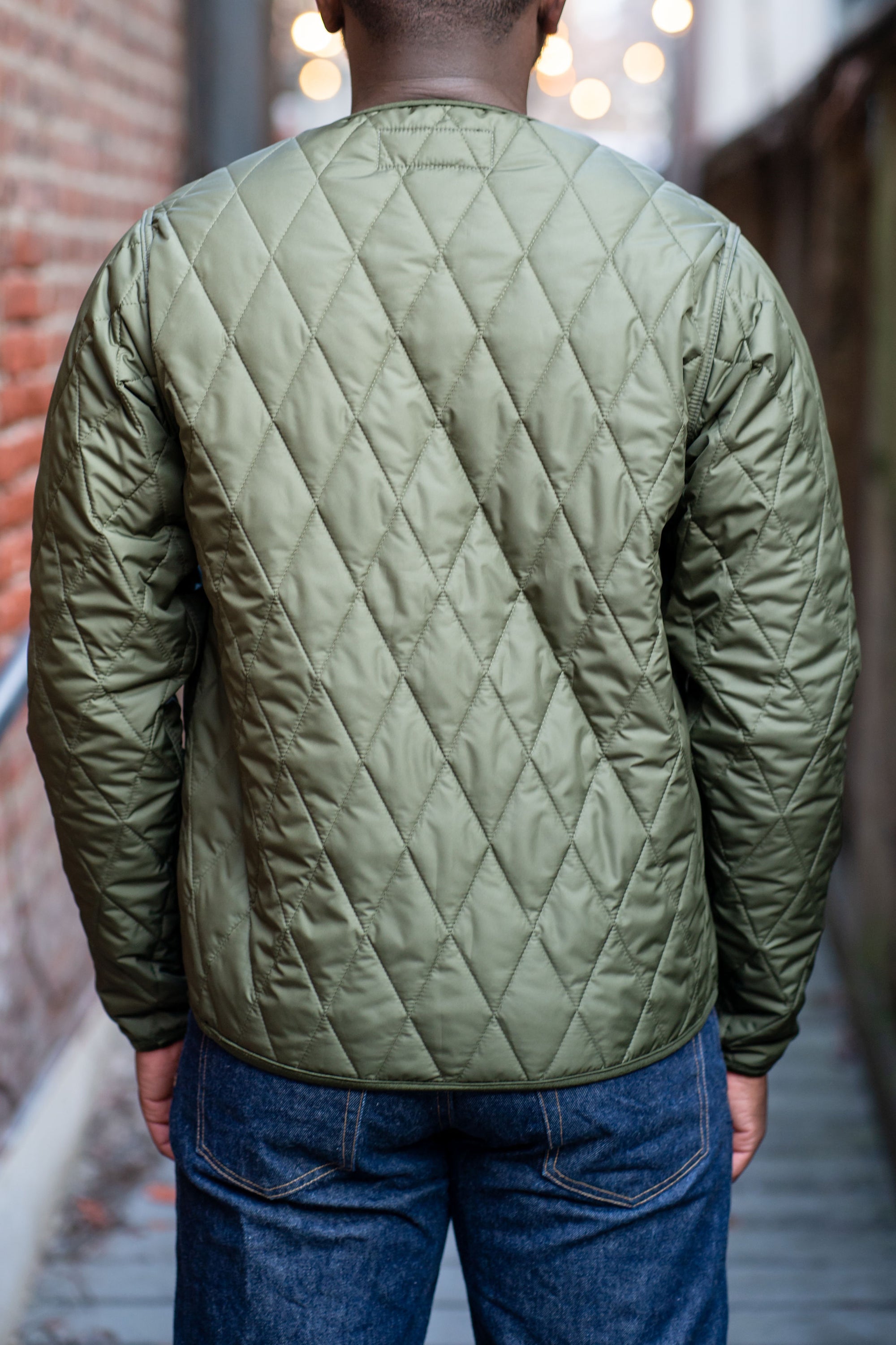 Plus Size Green Lightweight Diamond Quilted Jacket
