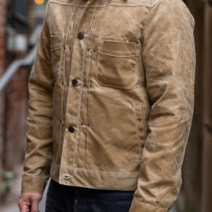 riders jacket heavy waxed canvas tobacco wool Freenote Cloth RJ-1 It will develop a unique patina as the wax is displaced in high wear areas Riders Jacket Waxed Canvas Tobacco