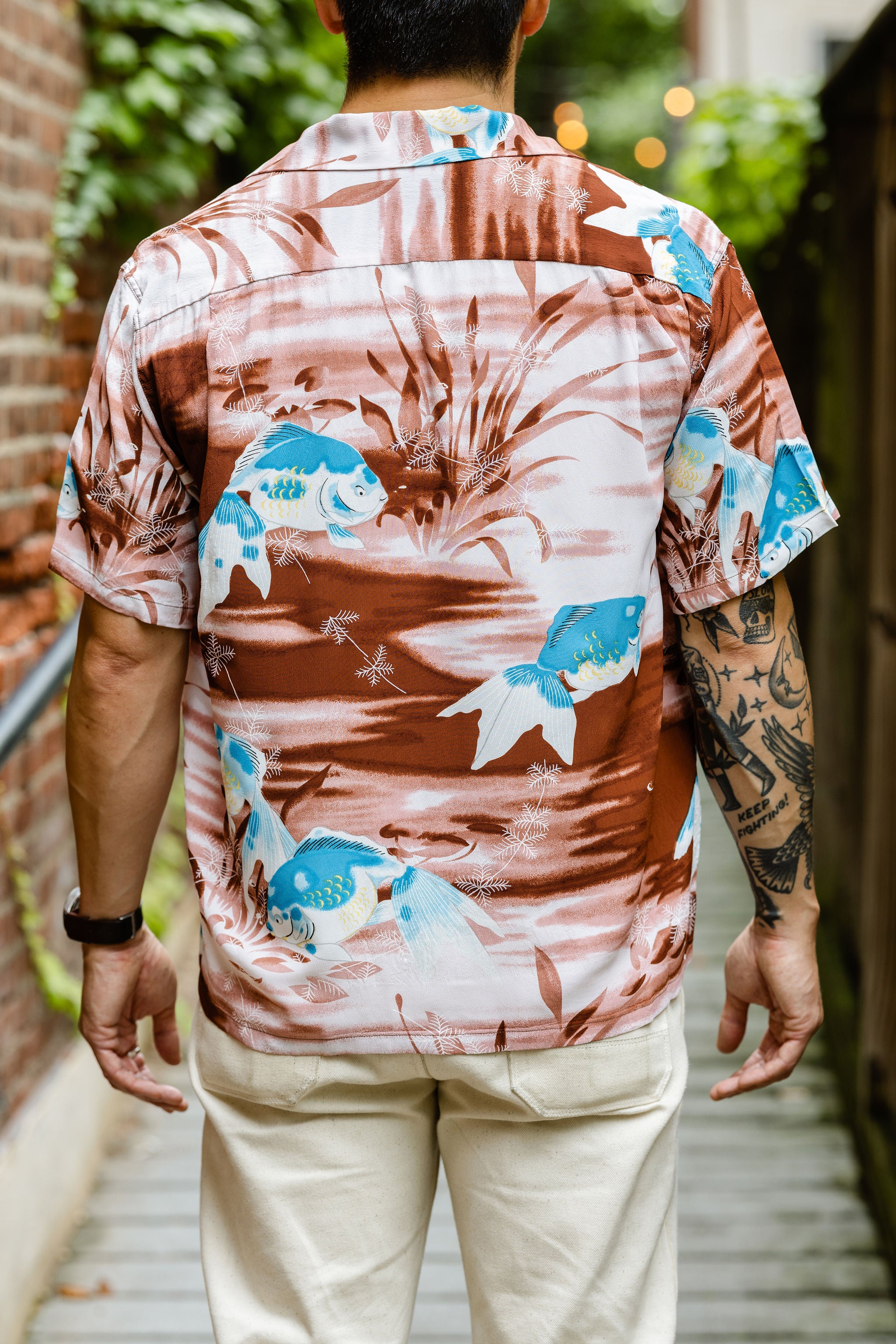 Sun Surf Goldfish S/S Rayon Hawaiian Shirt - Brown