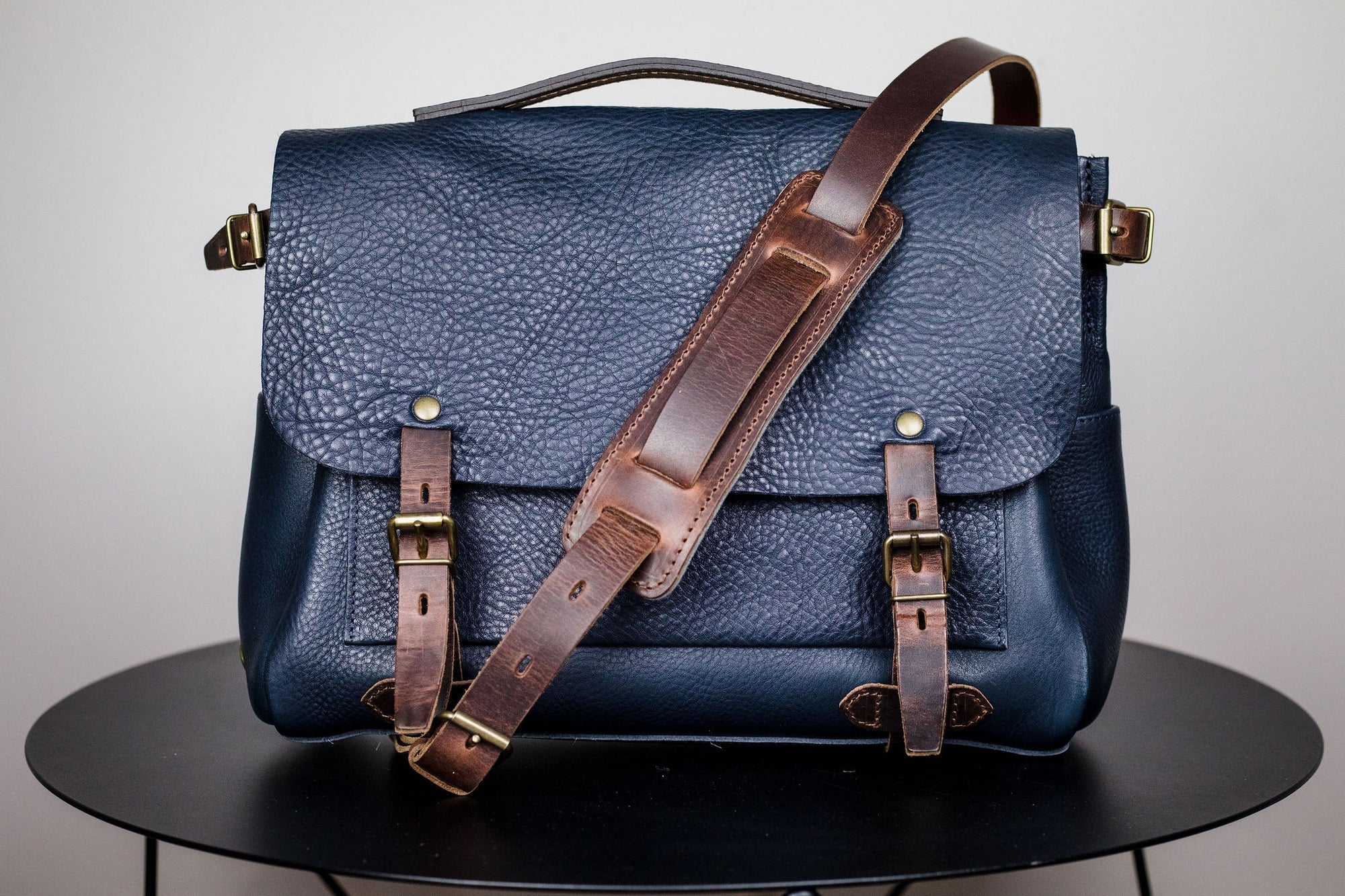 Navy Blue / Brown Messenger Bag