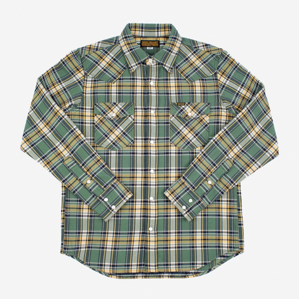 Iron Heart IHSH-337-GRN Ultra Heavy Flannel Tartan Check Western