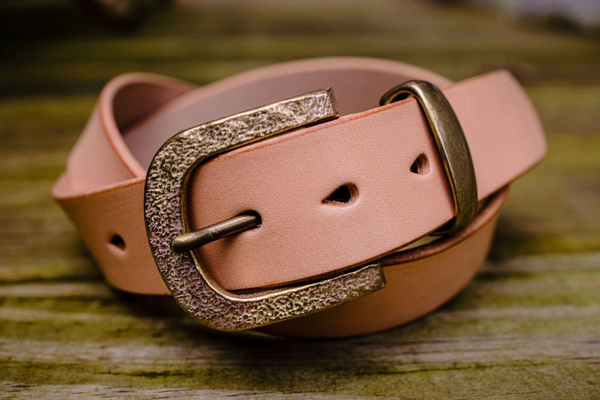 Casual Veg Tan Leather Belt w/ Brass Buckle