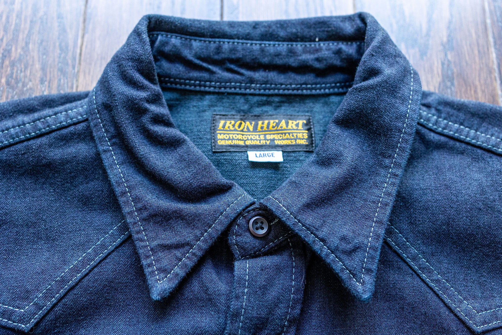 Iron Heart IHSH-321-OD 10oz Selvedge Denim Western Shirt - Indigo Overdyed Black