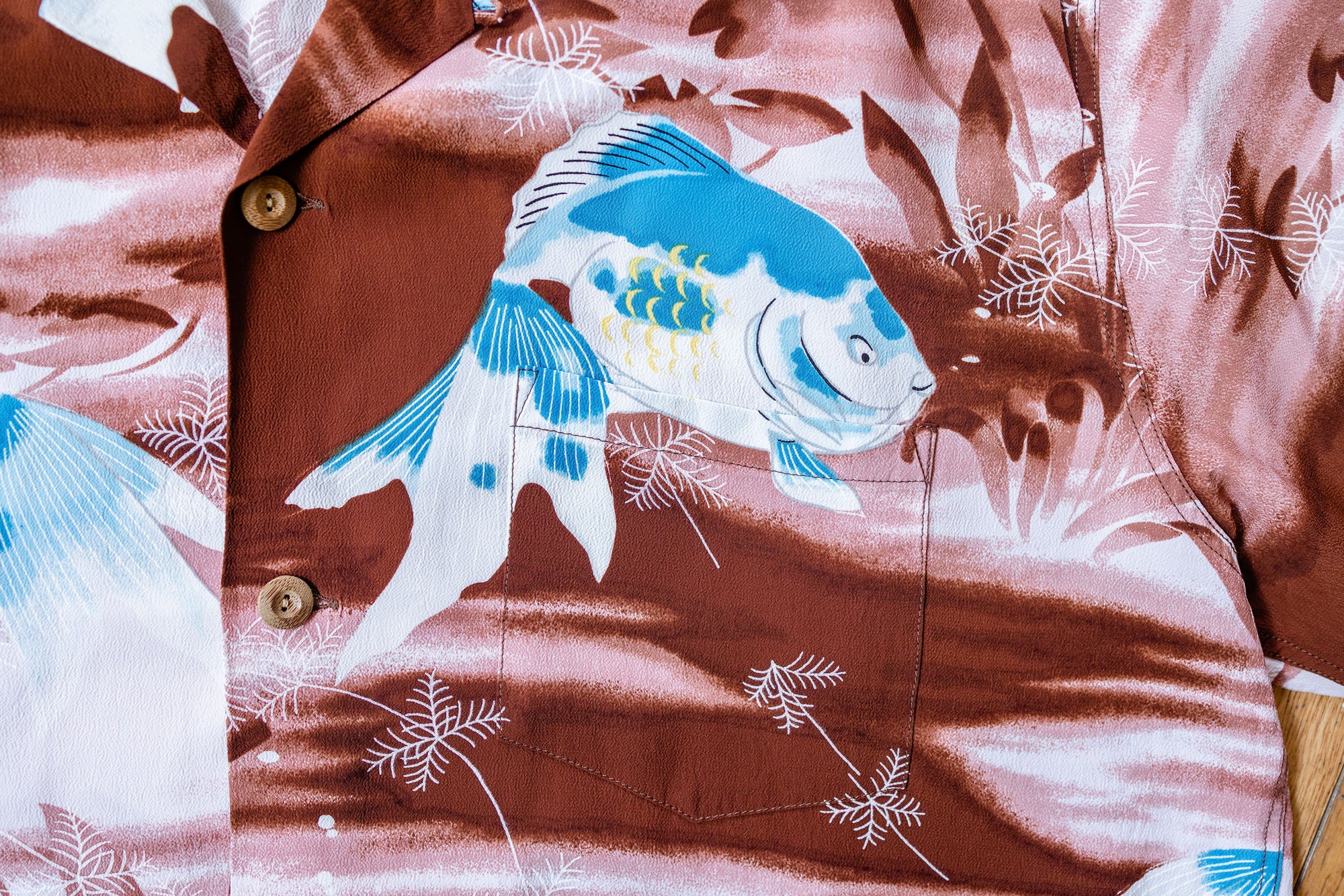 Sun Surf Goldfish S/S Rayon Hawaiian Shirt - Brown