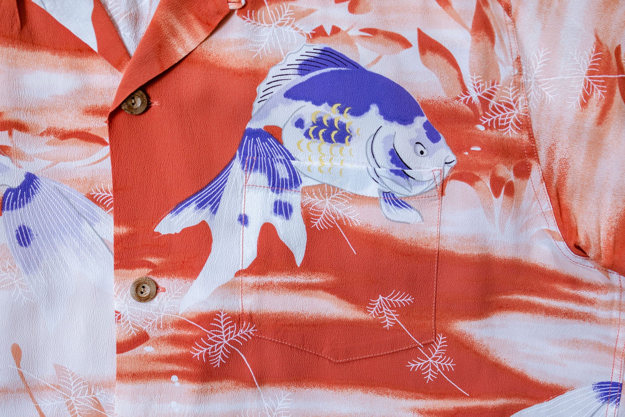 Aloha Shirt, Orange Flying Fish in a Sea of Purple - ShopperBoard