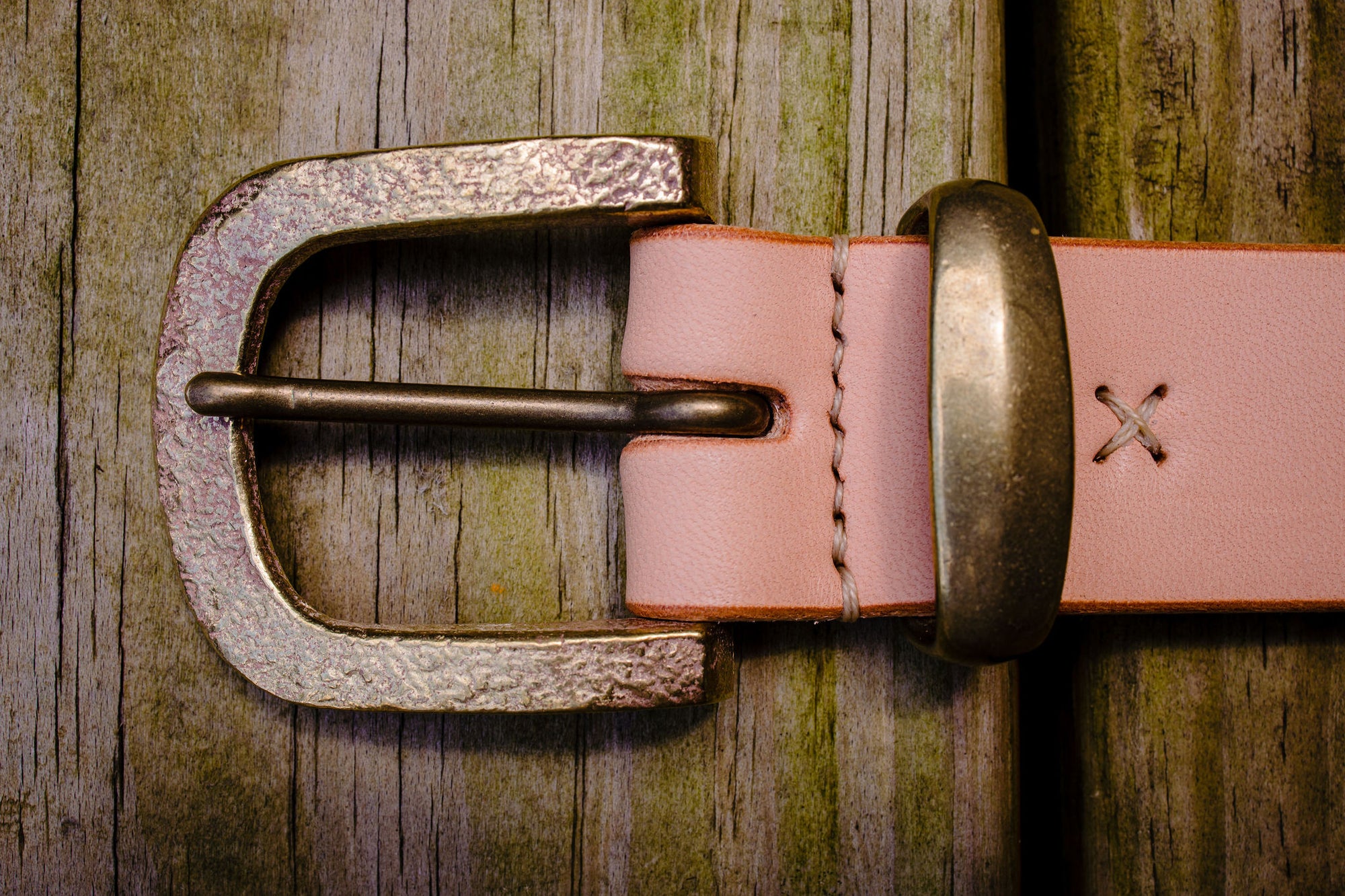 Hand Forged Solid Brass Buckle With Wide Genuine Leather Belt