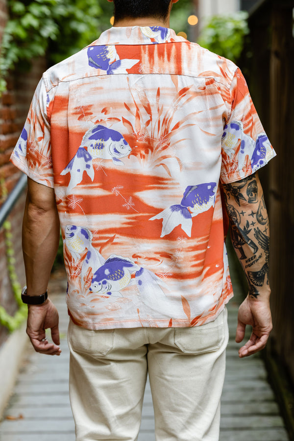 Aloha Shirt, Orange Flying Fish in a Sea of Purple - ShopperBoard