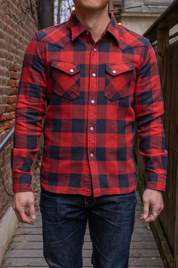 The Flat Head SNW-005L Block Check Ombre Western Flannel Shirt - Red/B -  Franklin & Poe