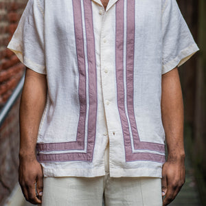 3sixteen Leisure Shirt - Natural/Mauve Border Stripe Applique