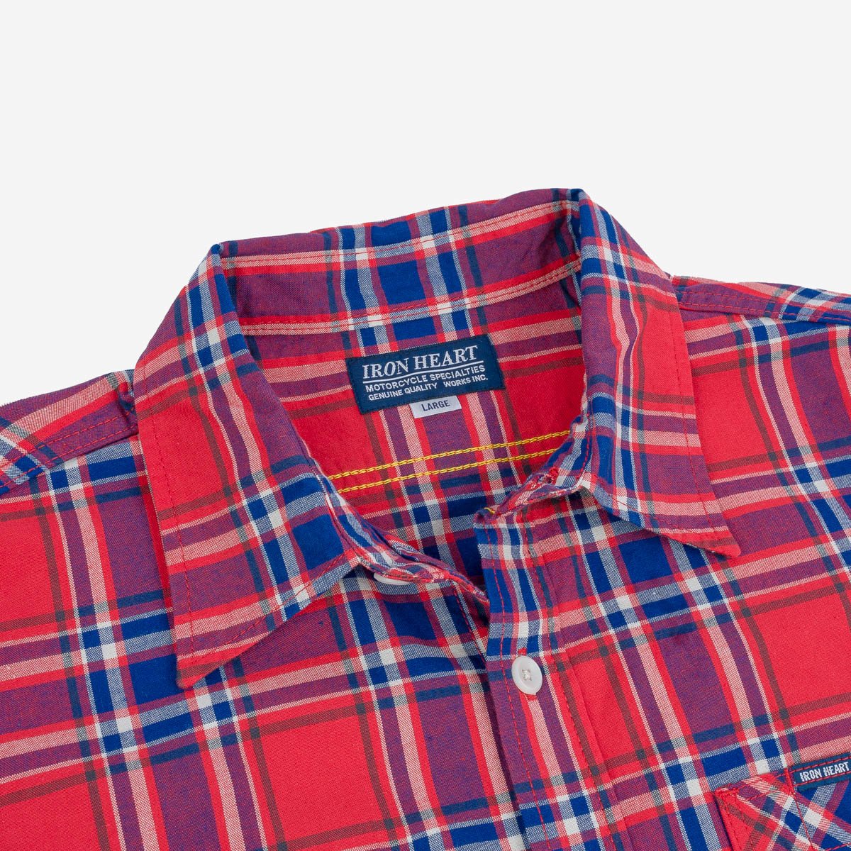 Iron Heart IHSH-356-RED 5oz Selvedge Madras Check Work Shirt - Red