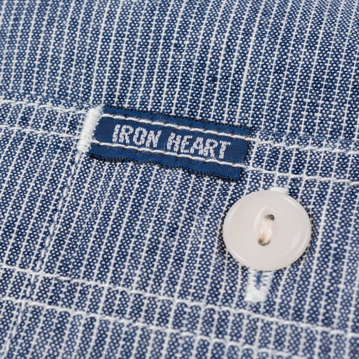 Iron Heart IHSH-285-PIN 5.5oz Selvedge Chambray Short Sleeve Work Shirt - Hairline Stripe